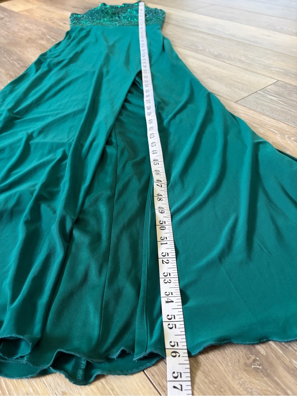 Sherri Hill Teal Beaded Halter Prom Gown with Side Slit - Picture 14 of 15